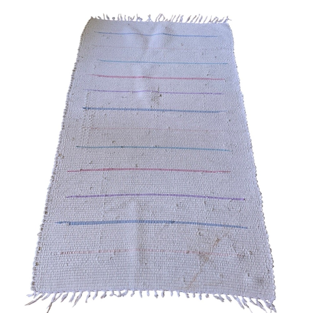 Braided Rag Rug 58" x 34"off-white & muted colors